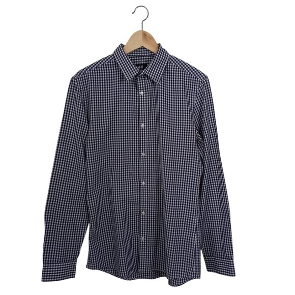 H&M Other - H&M Navy Gingham Men’s Shirt - Long Sleeve Button-Down, Size S